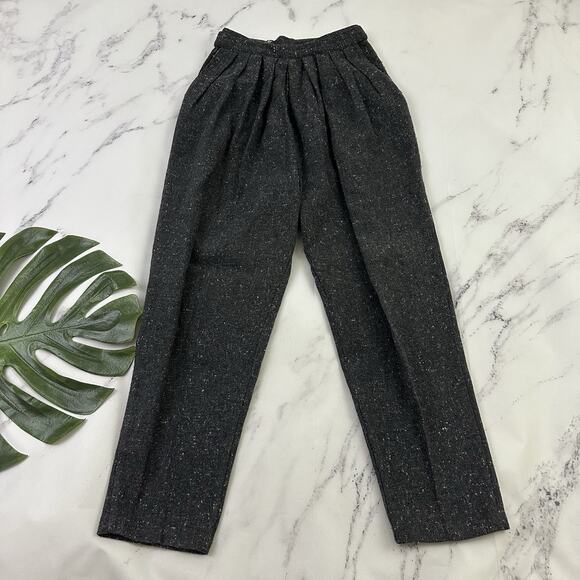 Synari Womens Vintage 80s Pleated Wool Pants Size 9 Gray Tweed Academia Tapered - Picture 1 of 12